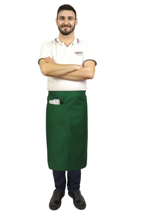 Șorț verde de chelner barman, lungime 75 cm