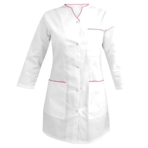 Compleu medical pentru femei cu mânecă 3/4 și dantelă roz.