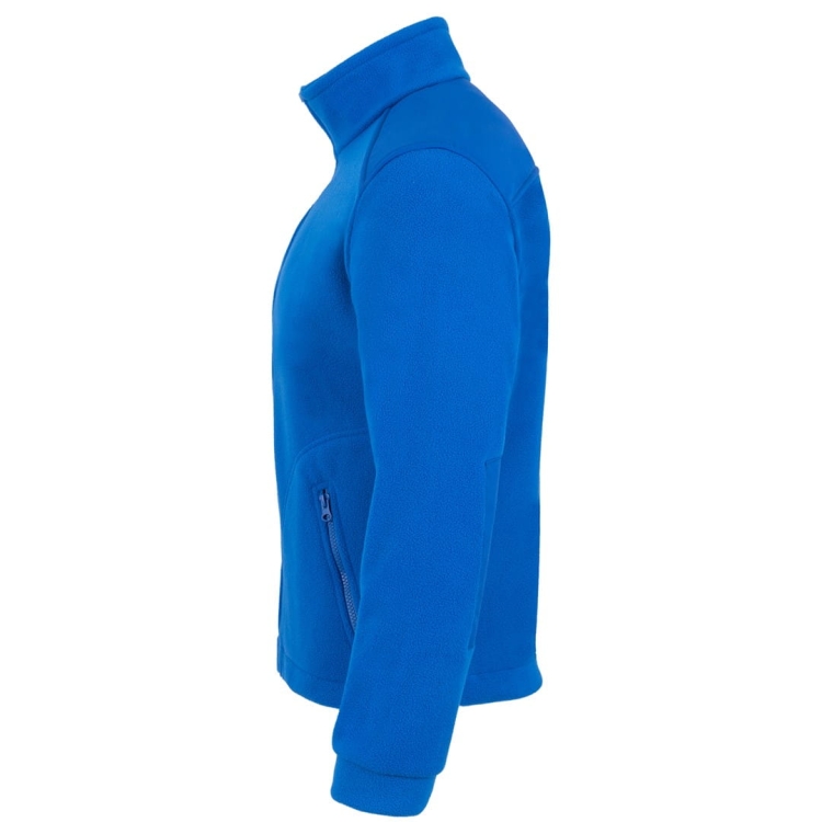 Bluza polară albastră cu o construcție solidă.