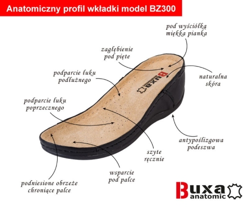 Anatomiczne klapki skórzane czarne medyczne