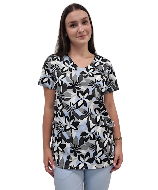 Bluza medyczna we wzorek 100% elastyczna bawełna