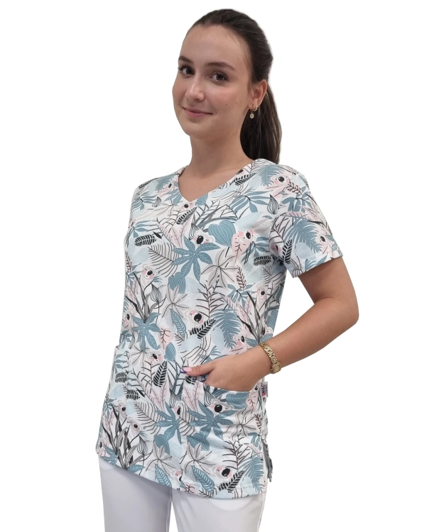 Bluza medyczna we wzorek 100% elastyczna bawełna - wzór W7