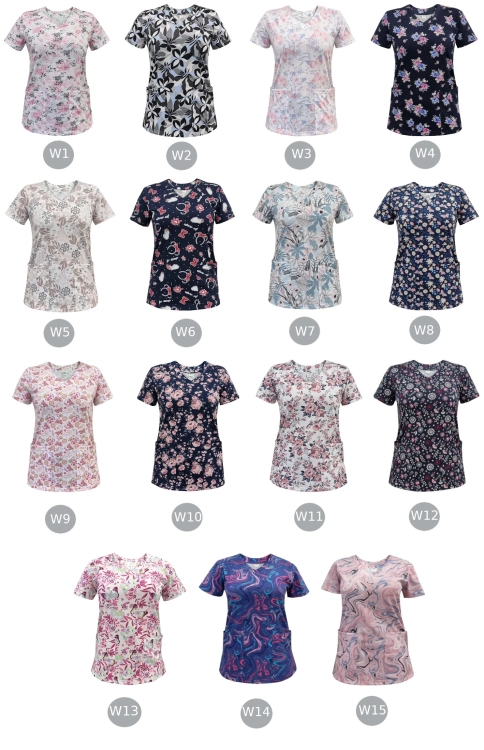 Bluza we wzorek W7 z 100% elastycznej bawełny medycznej