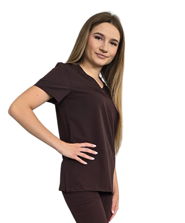 Damska bluza medyczna kolor czekoladowy Premium
