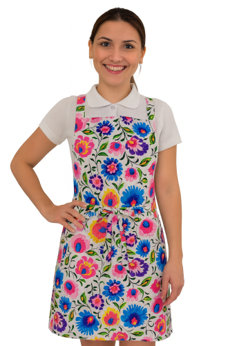 Praktyczny fartuszek kuchenny z motywem kwiatuszków