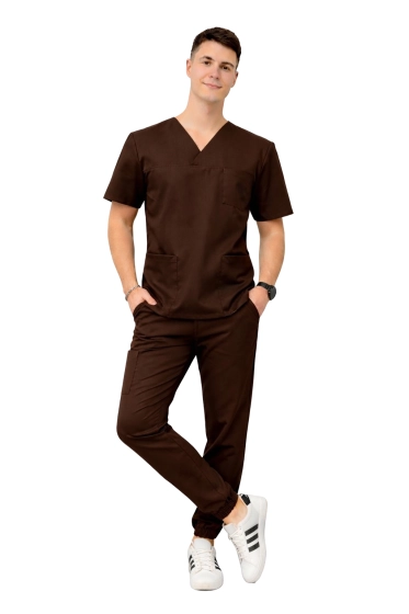 Set medical masculin Stretch - scrubs de ciocolată