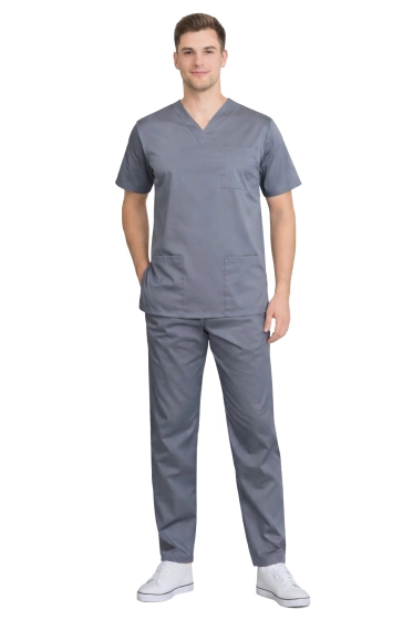 Compleu medical pentru bărbați gri elastic – scrubs premium