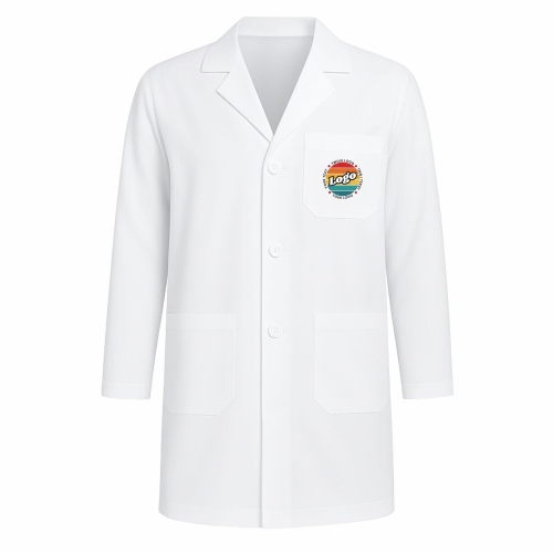Fartuch laboratoryjny męski biały zapinany na guziki z twoim własnym nadrukiem kreator online przód.jpg