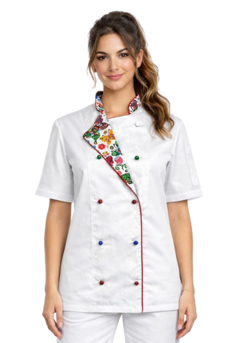 Bluza kucharska damska krótki rękaw MASTER CHEF wzór motylki