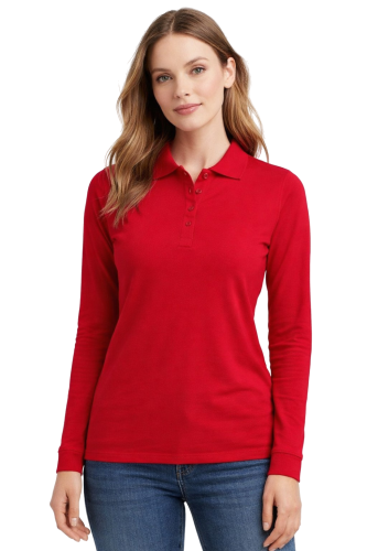 Koszulka polo damska długi rękaw czerwona przód.png