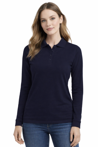 Koszulka polo damska długi rękaw granatowa przód.png