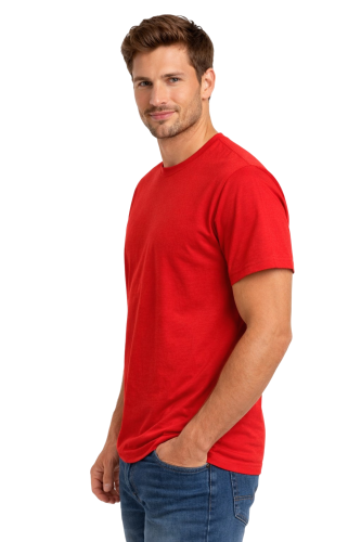 T-shirt męski krótki rękaw 100% bawełna kolor czerwony widok z boku.png