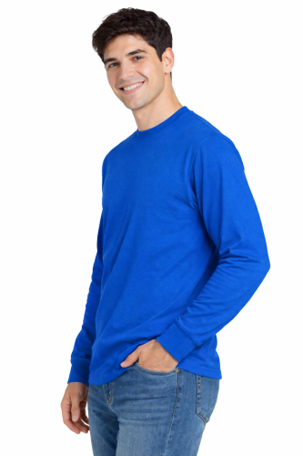 T-shirt męski z długim rękawem 170g chabrowy widok z boku.png