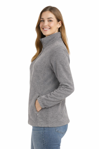 Bluza polarowa damska polar zapinany na zamek szary widok z boku.png