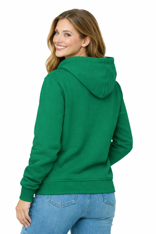 Bluza damska z kapturem kieszeniami zielona widok z tyłu.png