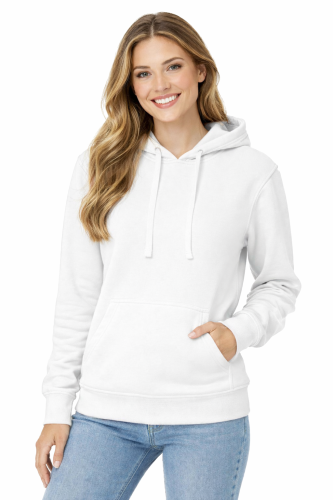 Bluza damska z kapturem kieszeniami biała.png