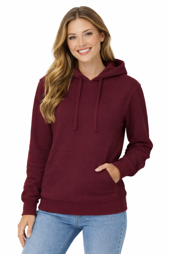 Bluza damska z kapturem kieszeniami bordowa.png