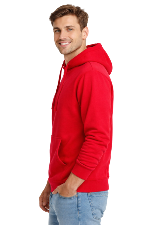 Bluza dresowa męska z kapturem i kieszeniami kolor czerwony widok z boku.png