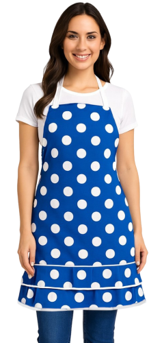 Stylowy fartuch kuchenny w białe kropki