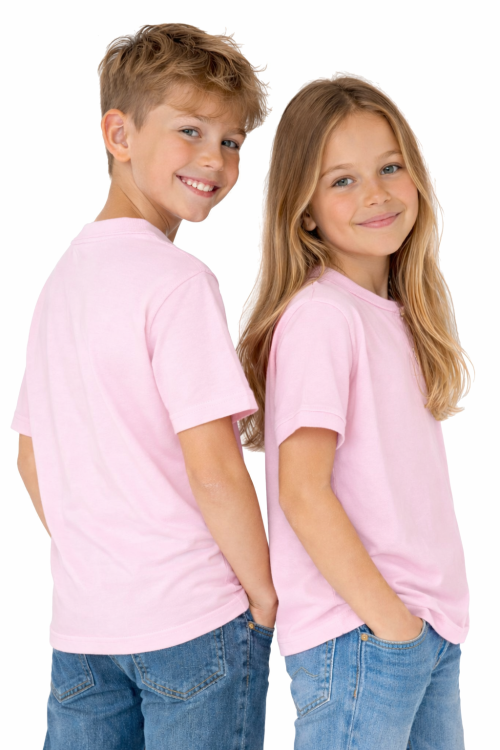 T-shirt dziecięcy dla chłopca i dziewczynki kolor różowy widok z boku.png