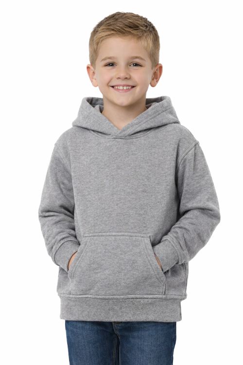 Bluza sportowa z kapturem i długim rękawem dziecięca dla chłopca i dziewczynki szara widok chłopca.png