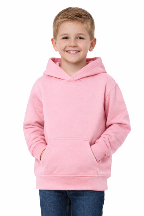 Bluza sportowa z kapturem i długim rękawem dziecięca dla chłopca i dziewczynki różowa widok chłopca.png