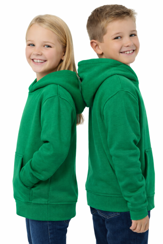 Bluza sportowa z kapturem i długim rękawem dziecięca dla chłopca i dziewczynki zielona widok z boku.png