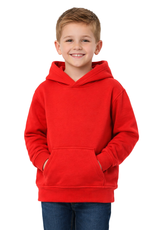 Bluza sportowa z kapturem i długim rękawem dziecięca dla chłopca i dziewczynki czerwona widok chłopca.png