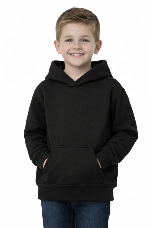 Bluza sportowa z kapturem i długim rękawem dziecięca dla chłopca i dziewczynki czarna widok chłopca.png