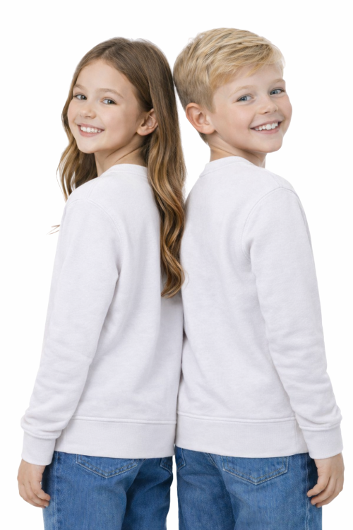 Bluza sportowa dziecięca wkładana przez głowę długi rękaw dla chłopca i dziewczynki biała widok z tyłu.png