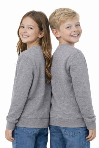 Bluza sportowa dziecięca wkładana przez głowę długi rękaw dla chłopca i dziewczynki szara widok z tyłu.png