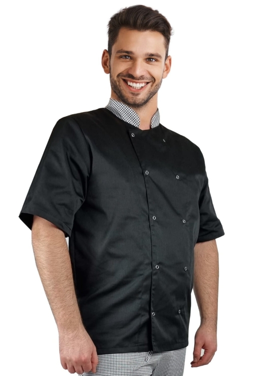 Bluza de bucătar pepit cu nasturi și mâneci lungi