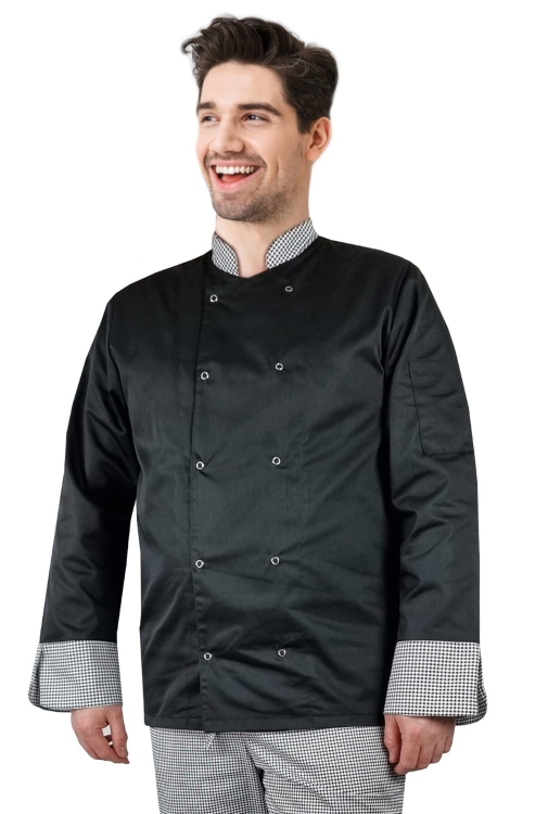 Bluza de bucătar cu mânecă lungă în carouri.