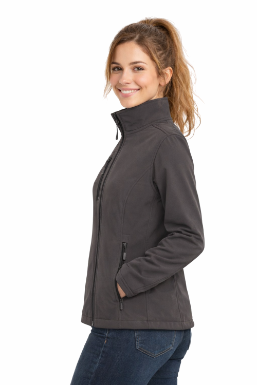 Kurtka damska softshell z kieszeniami zapinanan na zamek kolor szary widok z boku.png
