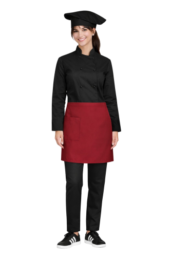 Kompletny uniform kucharski, damski zestaw kucharski długi rękaw ,bordowa zapska