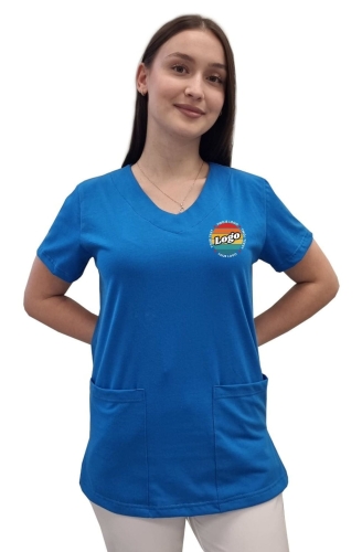 Bluza medyczna chabrowa elastyczna bawełna z Twoim nadrukiem - kreator online damska.jpg