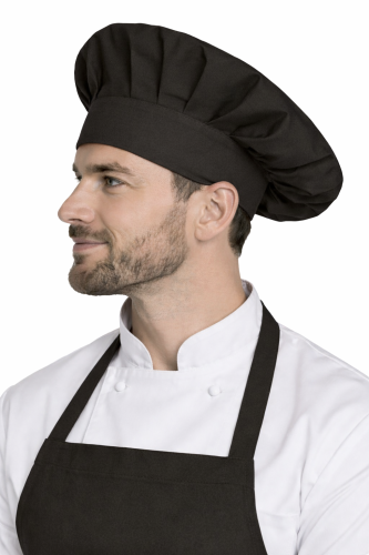 Czapka kucharska szefa kuchni unisex czarna widok z boku.png