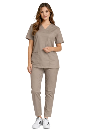 Set medical CLINIC - Bluza și pantaloni conici culoare cappuccino