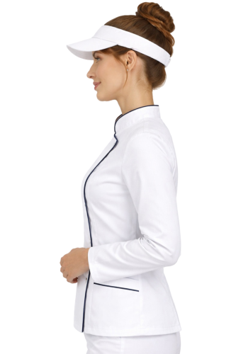 BLUZA KUCHARSKA BIAŁA  Z GRANATOWĄ LAMÓWKĄ DŁUGI RĘKAW.png