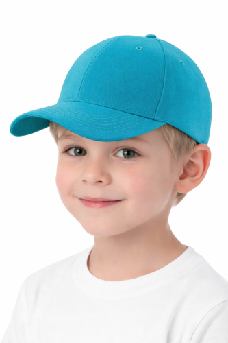 Czapka dziecięca dla chłopca i dziewczynki zapinana na rzep 290g z wywietrznikami turkusowa.png