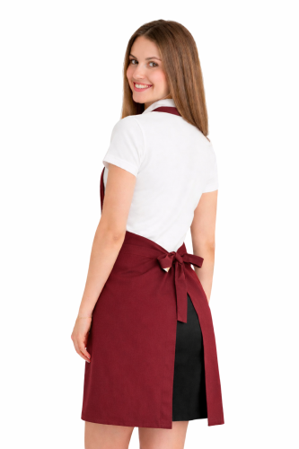 Fartuszek do kuchni dla gastronomii kolor bordowy widok z tyłu.png