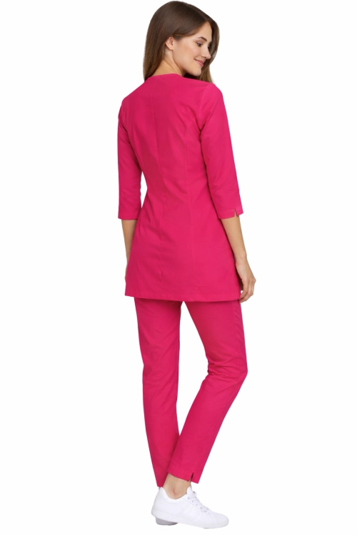 CASUAL PREMIUM amarantowy  komplet medyczny kosmetyczny damski z rękawem 3/4