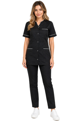 Komplet medyczny damski PHARMACY COMFORT czarny  z białą lamówką