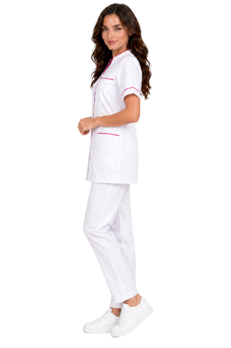 Damski komplet medyczny PHARMACY COMFORT biały  z różową lamówką