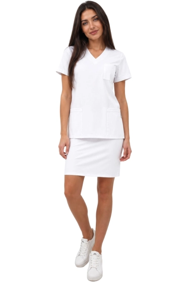 Set medical cu fustă albă casual premium
