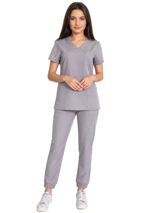 Komplet medyczny damski ciemny szary – scrubs CASUAL PREMIUM-przód.png
