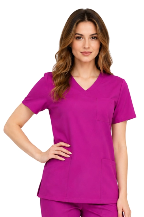 Damska bluza medyczna w kolorze purpurowym_przód.png