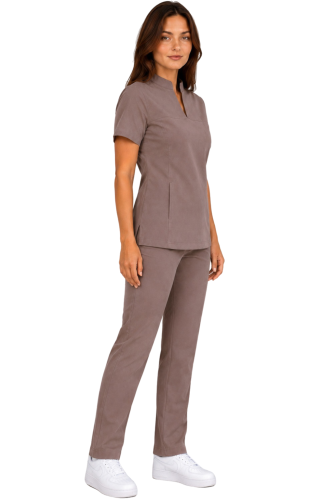 Damski uniform  medyczna ze stójką  CASUAL PREMIUM w kolorze cappucino_bok.png