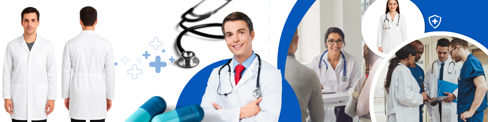 Echipă de laboranți în îmbrăcăminte de laborator ModernBHP – halate, bluze, pantaloni. Producție poloneză.