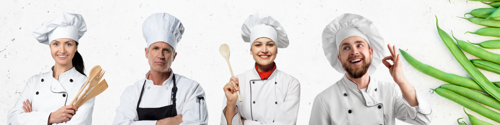 Echipă de bucătari și personal de servire în îmbrăcăminte pentru gastronomie ModernBHP – jachete de bucătar, șorțuri, șorțulețe, producție poloneză.